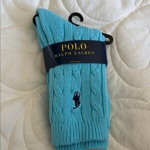 Polo by Ralph Lauren Women’s thick Aqua Cable Knit Socks NWT! Stretchy ;)